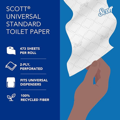 Scott Professional Standard Roll Toilet Paper, Bulk, 80 Rolls (13217) | 473 Sheets/Roll, 2-Ply, 100% Recycled Fiber, Individually Wrapped, Elevated Design, Standard Tier