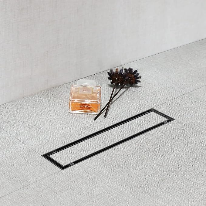 SaniteModar Linear Shower Drain 12 inch Matte Black with Tile Insert Panel | AISI 304 Stainless Steel Black Linear Dain Rectangle Shower Floor Drain with Hair Strainer and Leveling Feet
