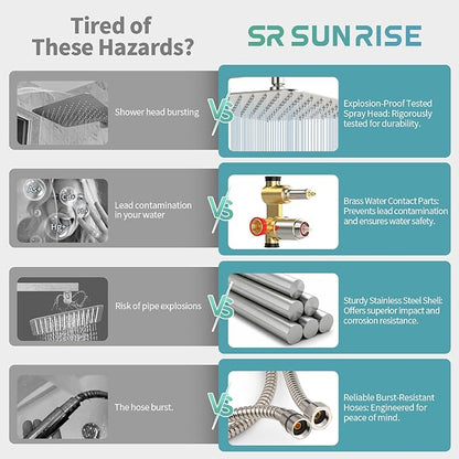SR SUN RISE Shower Faucet - 16 Inch Rain Shower System - All Metal Shower Fixtures - Brushed Nickel