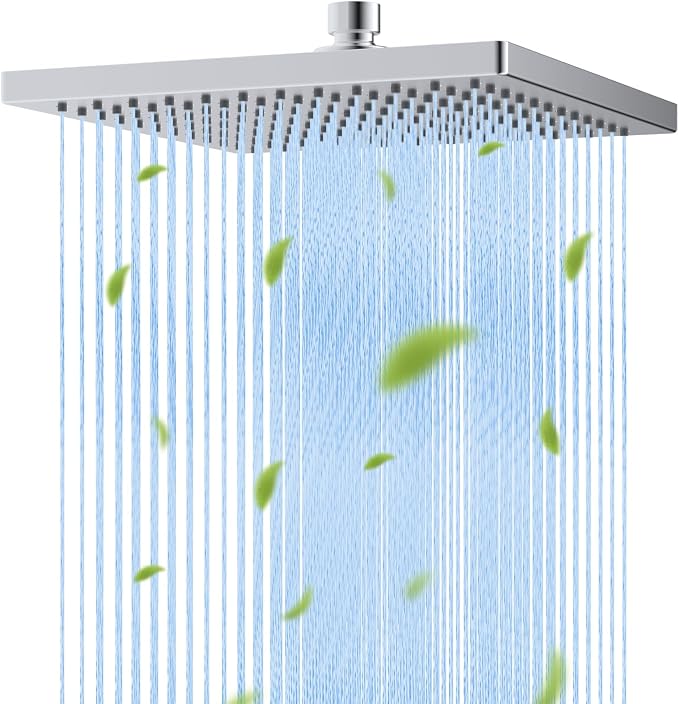 Hibbent cUPC Certified Metal High Pressure 10'' Rain Shower Head, Chrome | Square Large Bathroom Waterfall Thickness Shower Heads, High-flow Fixed Rainfall Showerheads, Adjustable Brass Ball Joint