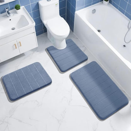 Yimobra Memory Foam Toilet Bath Mat U-Shaped, 24 X 20 Inches,Soft and Comfortable, Super Water Absorption, Non-Slip, Machine Wash and Easier to Dry for Bathroom Commode Contour Rug, Denim Blue
