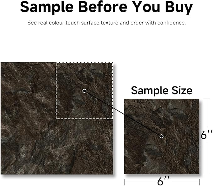 ATOPOSE Peel and Stick Vinyl Floor Tile，1 Piece Sample,6"x6" Self Adhesive Flooring for DIY Installation（ Dark Brown Sample）