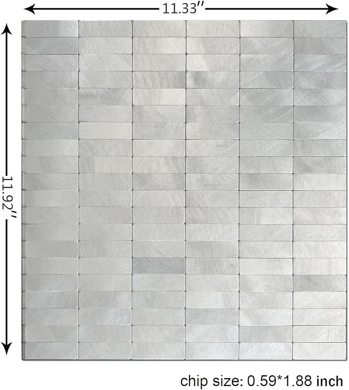 XUANINY Peel and Stick Tile Backsplash Wall Tiles, Frosted Silver, 8-Pack | Self-Adhesive, Easy to Install, Aluminum Mosaic Sticker, For Kitchen, 11.33"x11.92" Per Sheet
