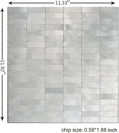 XUANINY Peel and Stick Tile Backsplash Wall Tiles, Frosted Silver, 8-Pack | Self-Adhesive, Easy to Install, Aluminum Mosaic Sticker, For Kitchen, 11.33"x11.92" Per Sheet