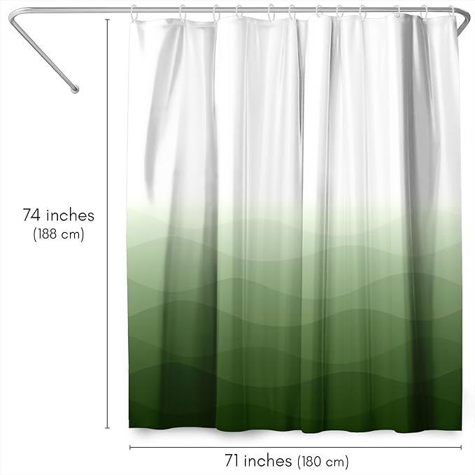 Americanflat 71x74 Wave Green Ombre Shower Curtain - Water-Resistant Long Shower Curtain with Durable Grommets and 12 Hooks - 100% Polyester