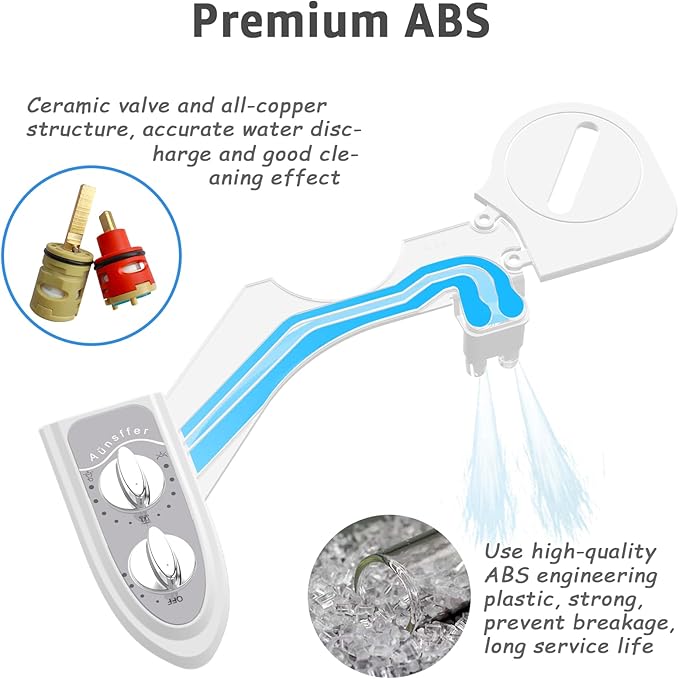 Bidet Attchment for Toilet Grey, Cold Water No-Electric, 3 Wash Modes [Frontal Wash + Rear Wash + Self-Cleaning]，Dual Nozzles Water Pressure Adjustable, Grey
