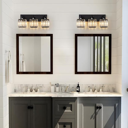 Black Bathroom Vanity Light 3 Lights, Crystal Bathroom Wall Light Fixtures Modern Vanity Light Over Mirror (Exclude Bulb)
