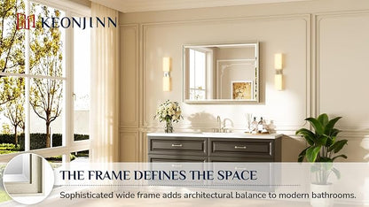 Keonjinn 40" x 30" Brushed Nickel Bathroom Vanity Mirror, HD Tempered Glass | Effortless French Cleat Installation, Aluminum Alloy Frame, Decorative Silver Wall Mirror for Living Room, Entryway, Bedroom