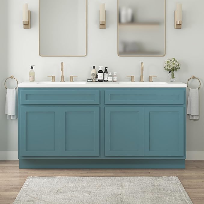 Vanity Art 78 Inch Bathroom Base Cabinet Only, Double Sink Top (Not Include Sink) with Door & Soft Close Hinge, Unassembled Floor Cabinet, Green, 2ea 39 Inch Combo