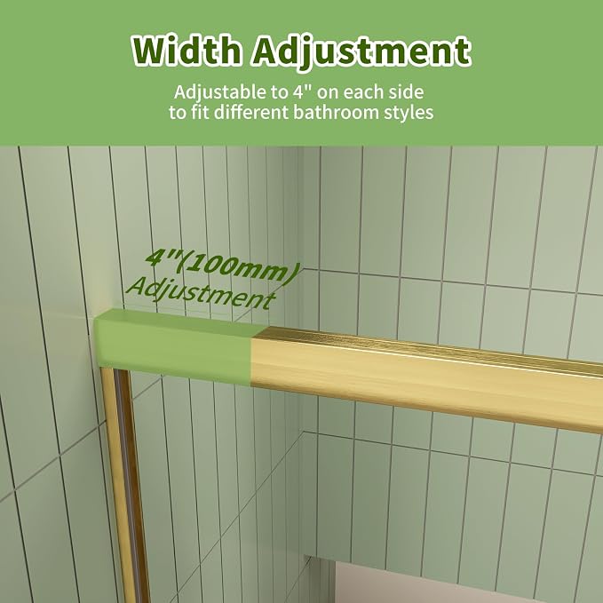 ACE DECOR Double Sliding Shower Door, 56-60" W x 70" H, Brushed Gold Finish | Bypass Semi-Frameless Shower Doors, 6mm Clear SGCC Tempered Glass, Easy-Clean Nano Coating&Leak-proof&Reversible Installation