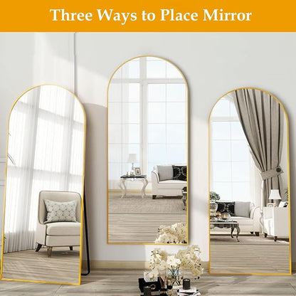 Dewfig Arched Full Length Mirror, 71"x30" Large Floor Mirror, Gold | Aluminum Alloy Frame Full Body Mirror, HD Shatterproof Tempered Glass, Lean/Stand/Wall for Living Room,Bedroom, Dressing Room