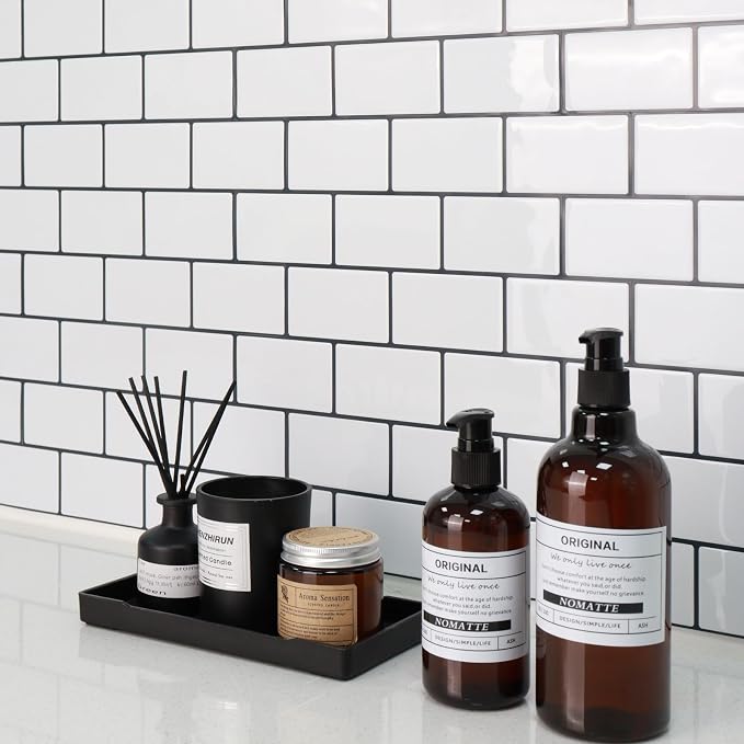 STICKGOO Subway Tile Peel and Stick Backsplash, Thicker Design 12" x 12" Stick on Backsplash Tiles for Kitchen, Bathroom, Wall Tile (10 Sheets, Cold White with Black Grout)