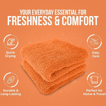DAN RIVER 12 Pack Cotton Wash Cloths Set for Showering [12x12] Orange | Lighter Weight, Quick to Dry, Super Soft & Absorbent Face Towels, Hotel Quality, Perfect for Bathroom, Gym, Spa