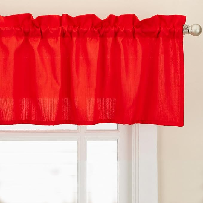 Sweet Home Collection Kitchen Window Tier, Swag, or Valance Curtain Treatment in Stylish and Unique Patterns and Designs for All Home Décor, Ribcord Red