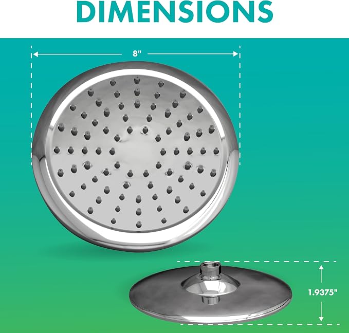 Niagara Conservation N9520CH Rainfall Spa 1-Spray with 2 GPM 8-in. Wall Mount Adjustable Fixed Shower Head in Chrome, 1-Pack | Bathroom Shower Head Sprayer with Pressure Compensation