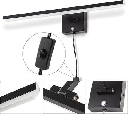 MantoLite Plug in Wall Sconces with Switch Dimmable 22inch LED Black Bathroom Wall Light Indoor Lightings Vanity Light with Ajustable Arm Bedside Reading Lamp, Pulg in Display Lamps 6000K 12W