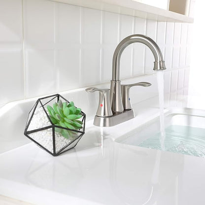 PARLOS Swivel Spout 2-Handle Brushed Nickel Bathroom Sink Faucet with Metal Pop-up Drain and Faucet Supply Lines, Demeter 13627