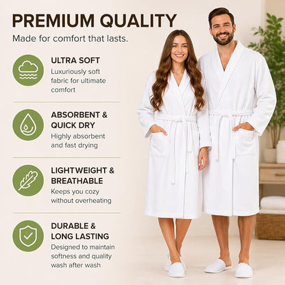 BIOLINEN 100% Cotton Terry Shawl Collar Bathrobe with Slippers