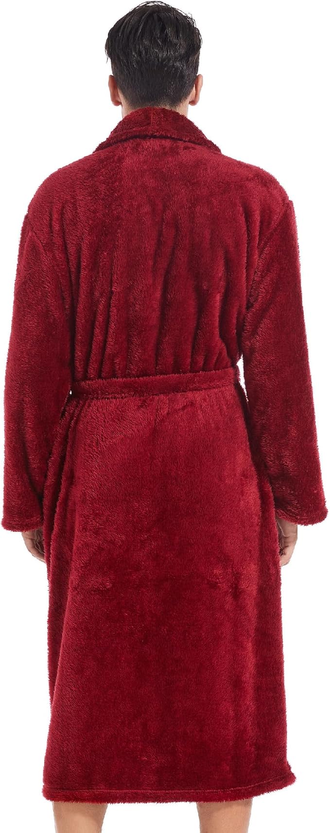 Inner Wish Mens Plush Fleece Robe, Cozy Warm Bathrobe Fuzzy Male Spa Long Robe With Pockets (DARK GREY)