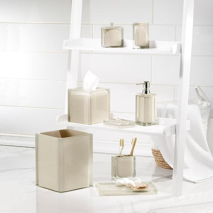 IZOD – Vanity Tray, Clear Hand-Painted Resin with Linen Design, Modern Home Decor – Perfect for Organizing Toiletries, Cosmetics and Bathroom Essentials (Marina)