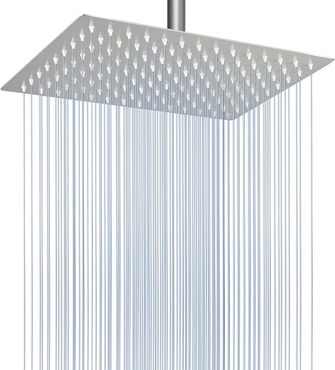Voolan Rain Shower Head - High Flow Large Rainfall Shower Heads Made of Stainless Steel - Waterfall Bathroom Square Showerhead - Ceiling or Wall Mount (12 * 8 Inch Rectangle, Brushed Nickel)