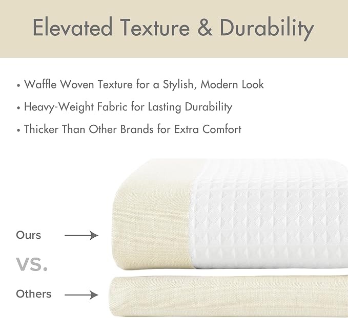 Madison Park Spa Waffle Weave Extra Long Shower Curtain, 72 x 84, Cream | Striped, Pieced Fabric Design, 3M Scotchgard Moisture Management, Hotel Quality, Modern, for Bathroom, OEKO-TEX Certified