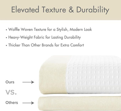 Madison Park Spa Waffle Weave Extra Long Shower Curtain, 72 x 84, Cream | Striped, Pieced Fabric Design, 3M Scotchgard Moisture Management, Hotel Quality, Modern, for Bathroom, OEKO-TEX Certified