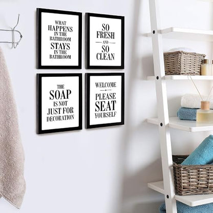 Excello Global Products Framed Wooden Bathroom Humor Signs : Decor for Home, Restaurant, or Business - 8x10 Inches - Ready to Hang - (Pack of 4, Assortment 1)