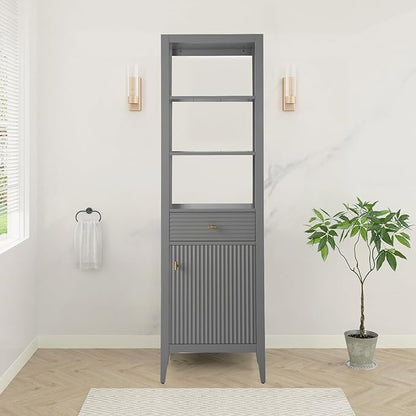 HOMEBEYOND Bathroom Vanity with Storage Cabinet & Shelves, Free-Standing Vanity with Soft-Closing Doors, Golden Brushed Handware, Cashmere Gray