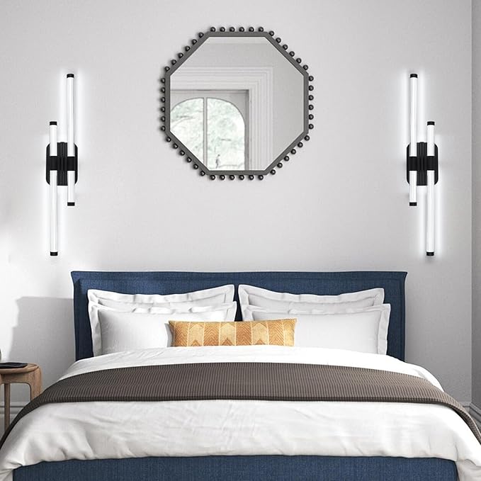 LED Bathroom Vanity Light, Modern Vanity Lights Fixtures Over Mirror Wall Light for Bedroom Living Room, Cool White 6000K (Black, 31.5-Inch)