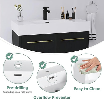 36 Inch Floating Bathroom Vanity,36" Bathroom Vanity with Sink,Modern Single Sink Bathroom Vanity Combo,Black Wall Mounted Cabinet Set