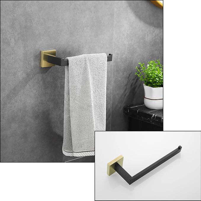 Bathroom Hardware Set 23.6-Inch Towel Bar,2pcs Towel Hook,Toilet Paper Holder,Hand Towel Holder Stainless Steel Black/Gold Bathroom Accessories GTS3190BBG