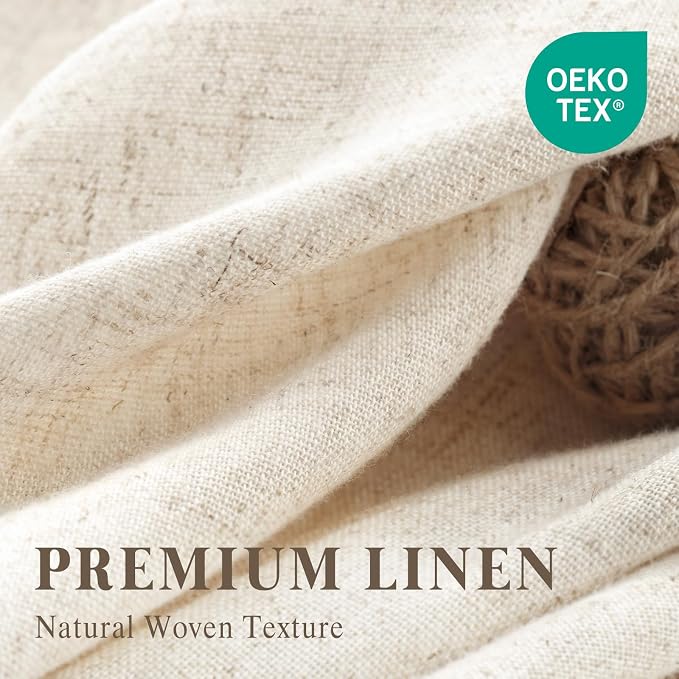 Beige Linen Shower Curtain Cream Boho Farmhouse 60" W x 72" L | Linen Fabric, Boho Farmhouse, Woven Texture, Natural Cloth, Elegant Drape, Washable, Shower Curtain for Bathroom Bathtub