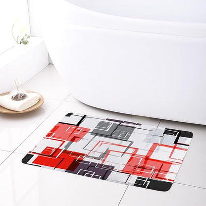 Abstract Geometric Red Shower Curtain Sets with Rugs, Gray Black and White Geometric Textured Bathroom Curtain Polyester Fabric Bathroom Decoration Shower Curtain Set,70L X 70W Inches