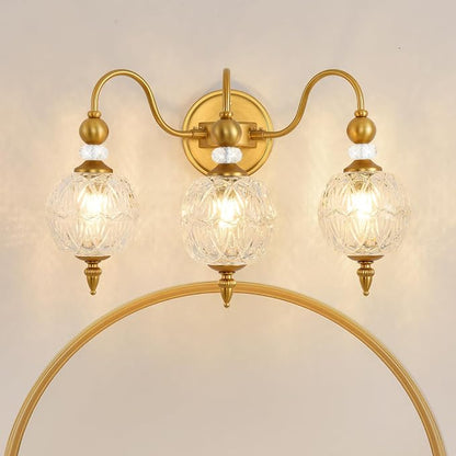 Vintage 3-Light Bathroom Vanity Light Over Mirror, Matte Brass | 18.7in Wide Farmhouse Bathroom Decor, Ribbed Glass Shades, G9 base, Wall Mounted, Mid Century Wall Sconces Vanity Lighting