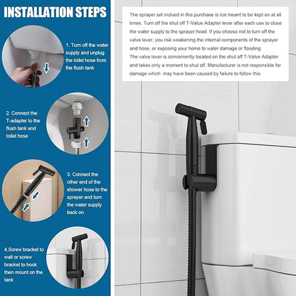 FREDI Bidet Sprayer for Toilet - Handheld Sprayer Kit, Adjustable Pressure, Stainless Steel, Easy to Install (2-Pack, Matte Black)