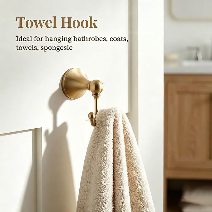 4 Piece Gold Bathroom Hardware Set - Brushed Gold Bathroom Accessories, 23.6 Inch Towel Bar | Towel Hook | Toilet Paper Holder | Hand Towel Holder (Champagne Bronze)