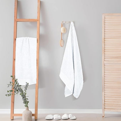 GLAMBURG 100% Cotton 2 Pack Oversized Bath Towel Set 28x55 Inches, Ultra Soft Highly Absorbant Compact Quickdry & Lightweight Large Bath Towels, Ideal for Gym Travel Camp Pool - White