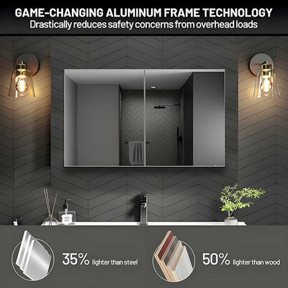 40 x 24 Medicine Cabinet Mirror for Bathroom,Assembly Required,Aluminum Alloy Frame,Surface-Mount Only,Mirrored Side Panel,Adjustable Shelves,Bathroom Medicine Cabinet with Mirror