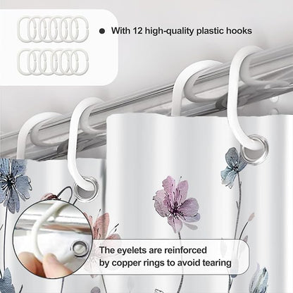AWERT Wildflower Shower Curtain for Bathroom Watercolor Floral Shower Curtain with Hooks Waterproof Flower Printing Fabric Bathroom Decor 72x78 Inch
