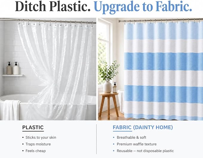 Dainty Home Ombre Waffle Weave Shower Curtain 70 x 72 Blue Textured Fabric Shower Curtain, Hotel Style Waffle Weave Bathroom Curtain, Water Resistant Polyester Ombre Shower Curtain