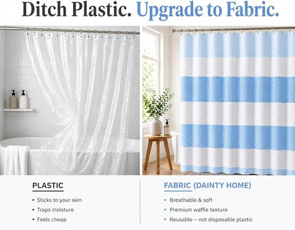 Dainty Home Ombre Waffle Weave Shower Curtain 70 x 72 Blue Textured Fabric Shower Curtain, Hotel Style Waffle Weave Bathroom Curtain, Water Resistant Polyester Ombre Shower Curtain