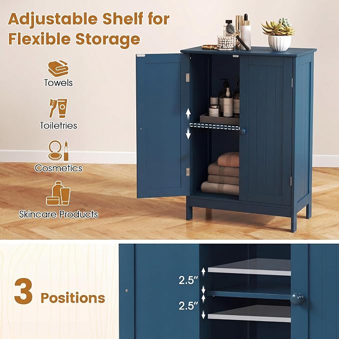 GIANTEX Storage Cabinet with Doors and Shelves - Freestanding Storage Organizer with Anti-Tipping Device, Entryway Storage Unit for Living Room, Home Decor, Bathroom Floor Cabinet, Prussian Blue
