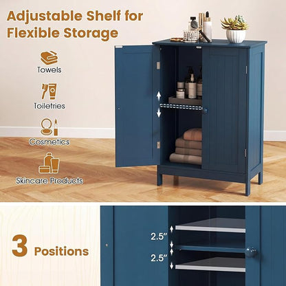 GIANTEX Storage Cabinet with Doors and Shelves - Freestanding Storage Organizer with Anti-Tipping Device, Entryway Storage Unit for Living Room, Home Decor, Bathroom Floor Cabinet, Prussian Blue