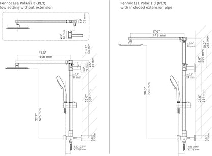 Fennocasa Polaris 3 Rain Shower System, 8” Rainfall Shower Head and Handheld Shower Combo, includes 3-Setting Handheld Spray, Height Adjustable Shower Wand Holder, 60” Hose (1.8 GPM Matte Black)