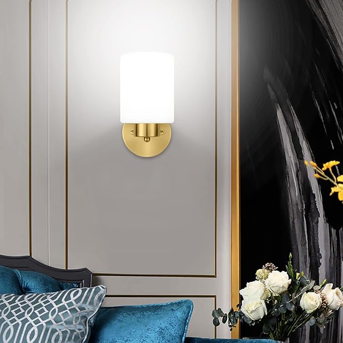 Frosted Wall Sconce Set of Two,Gold Sconce Bathroom Lighting,Modern Brass Vanity Light,Mid-Century Vanity Sconces for Bathroom,Livingroom,Kitchen