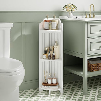 VECELO 3-Tier Bathroom Shelves for Narrow Space, Modern Corner Shelf Stand,Small Storage Organizer for Bathroom,Toilet Paper Stand,White