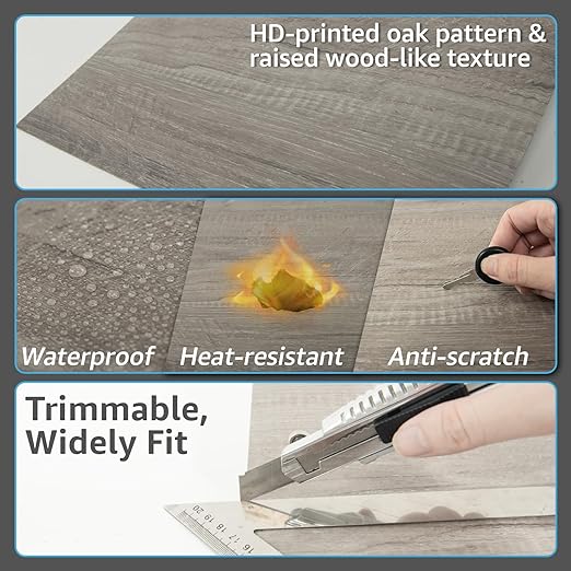 Art3d 30-Pack Peel and Stick Vinyl Floor Planks, 12 x 12 in, Taupe Ash | Premium Vinyl, Self-Adhesive, Waterproof, Wood Grain, Fade-Resistant, Scratch-Proof, Ideal for Kitchen, Dining Room, Bedrooms