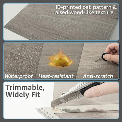 Art3d 30-Pack Peel and Stick Vinyl Floor Planks, 12 x 12 in, Taupe Ash | Premium Vinyl, Self-Adhesive, Waterproof, Wood Grain, Fade-Resistant, Scratch-Proof, Ideal for Kitchen, Dining Room, Bedrooms