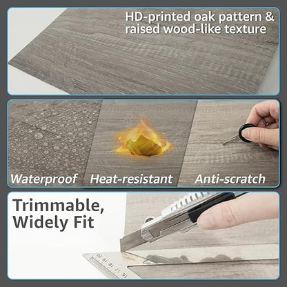 Art3d Peel and Stick Vinyl Floor Tiles 10-Pack 12 x 12 inch, Self Adhesive Waterproof Flooring Wood Planks for Kitchen, Dining Room, Bedrooms, Cover 10 Sq. Ft, Taupe Ash